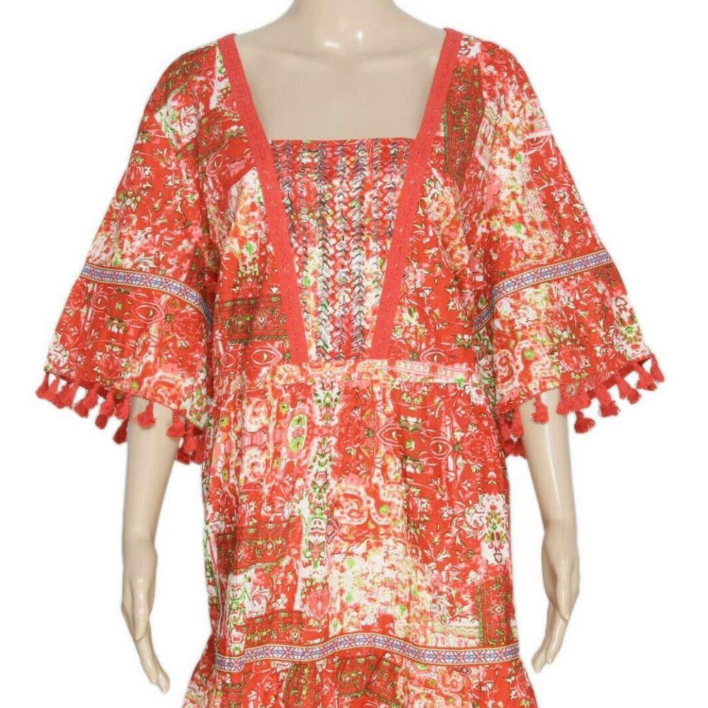 Joe Brown Beaed Printed Short Sleeve Tassle Dress Extra Large XL 16